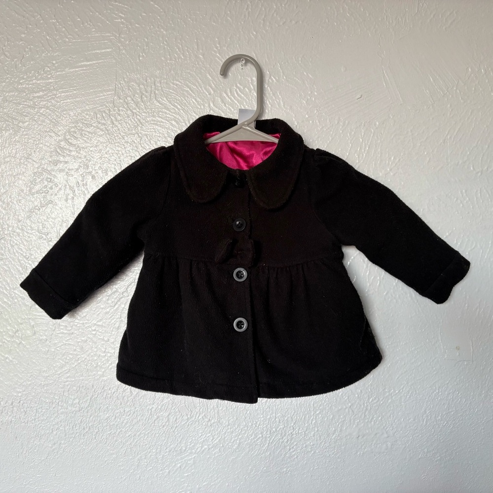 Healthtex Black Pea Coat with Pink Lining